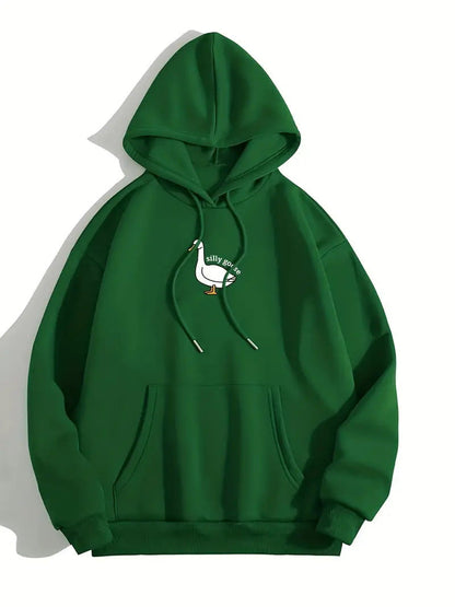 Damen Kapuzenpullover Gänsemotiv Weiches Fleece Innen Eveloria
