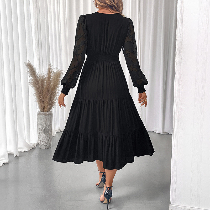 Damen Maxikleid mit Puffärmeln und Rüschendetails