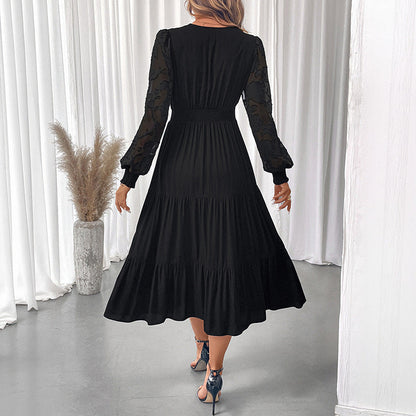 Damen Maxikleid mit Puffärmeln und Rüschendetails