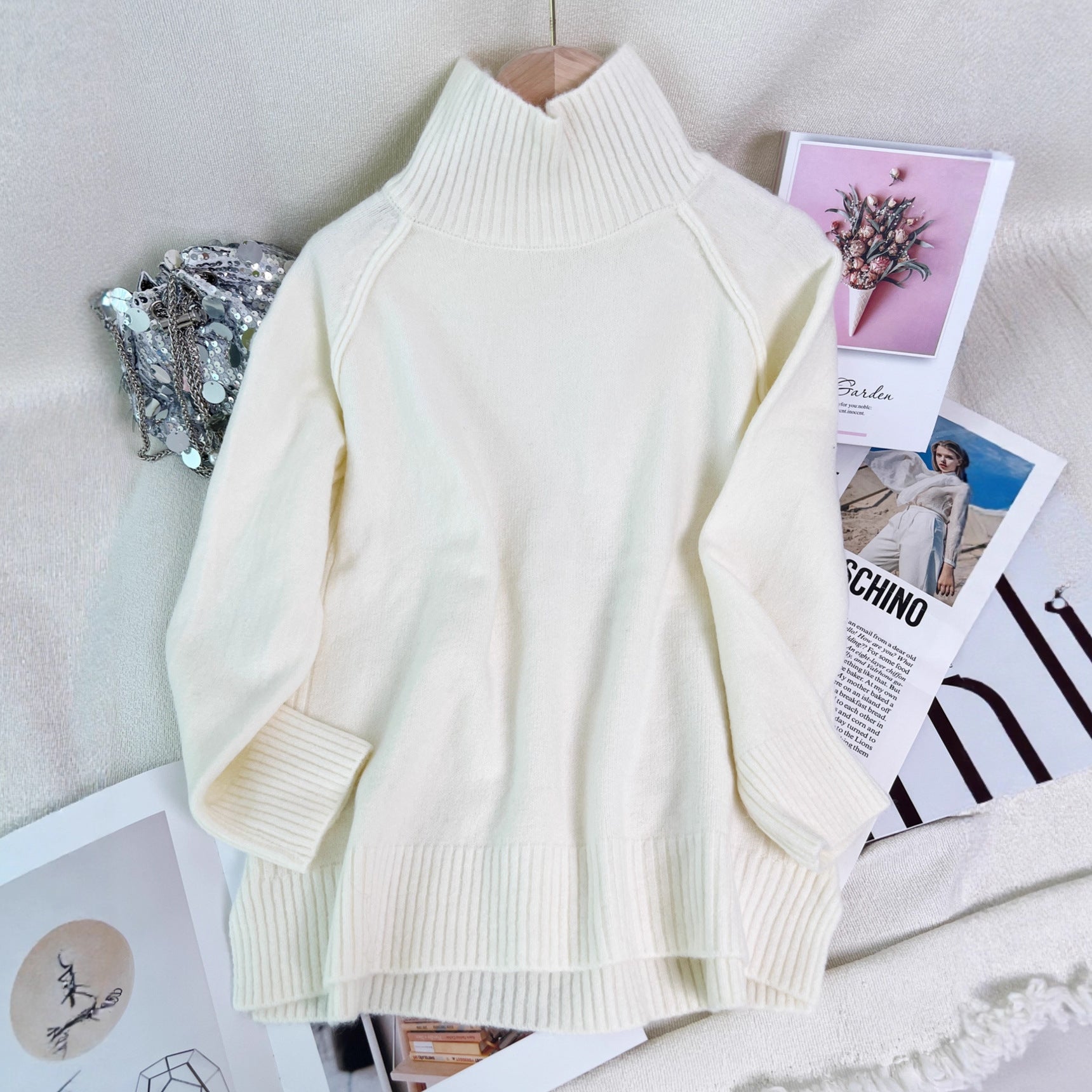 Damen Oversized Pullover Strukturiertem Stehkragen Grau Eveloria - Eveloria