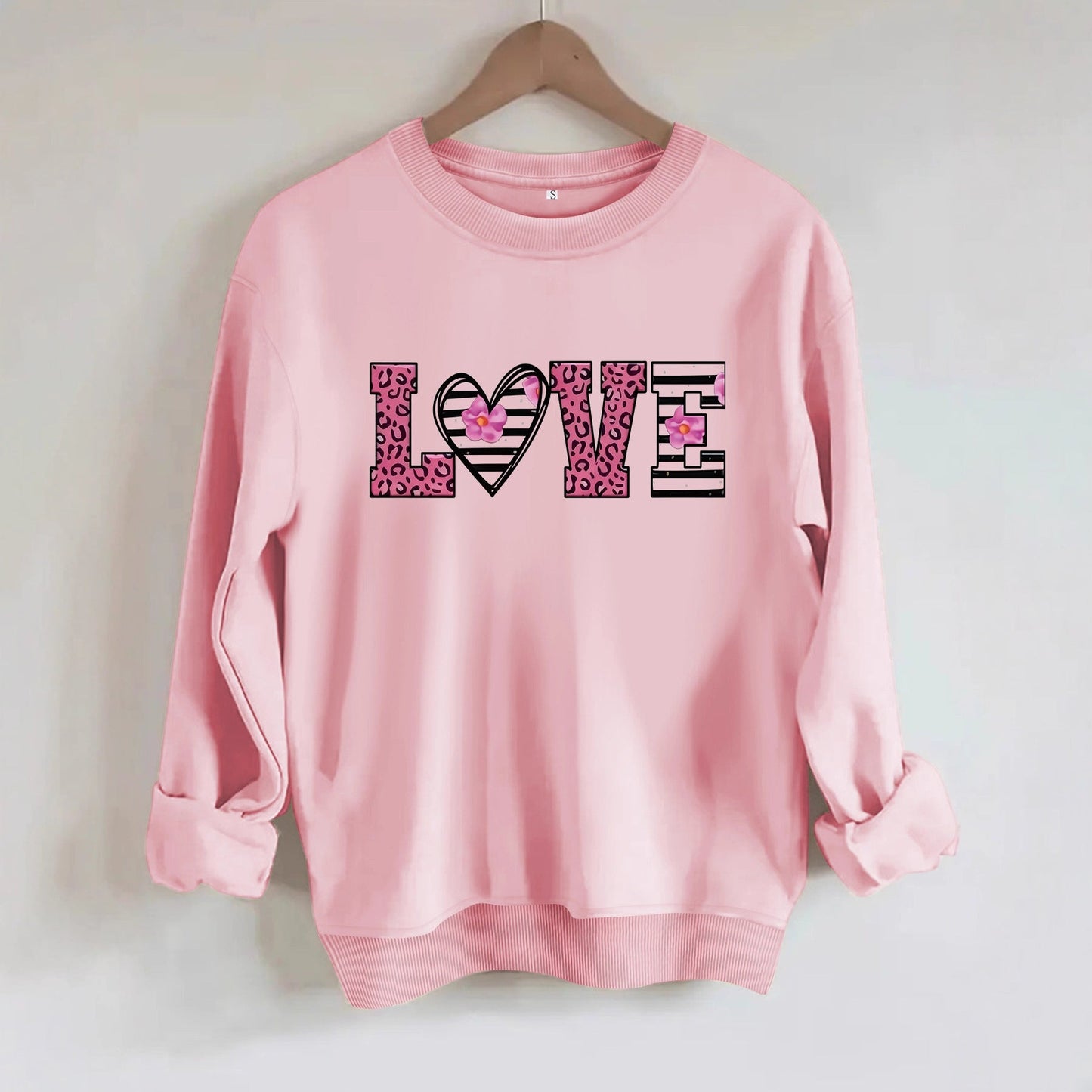 Damen Sweatshirt Leopardenherz-Design Komfortschnitt Grau - Eveloria