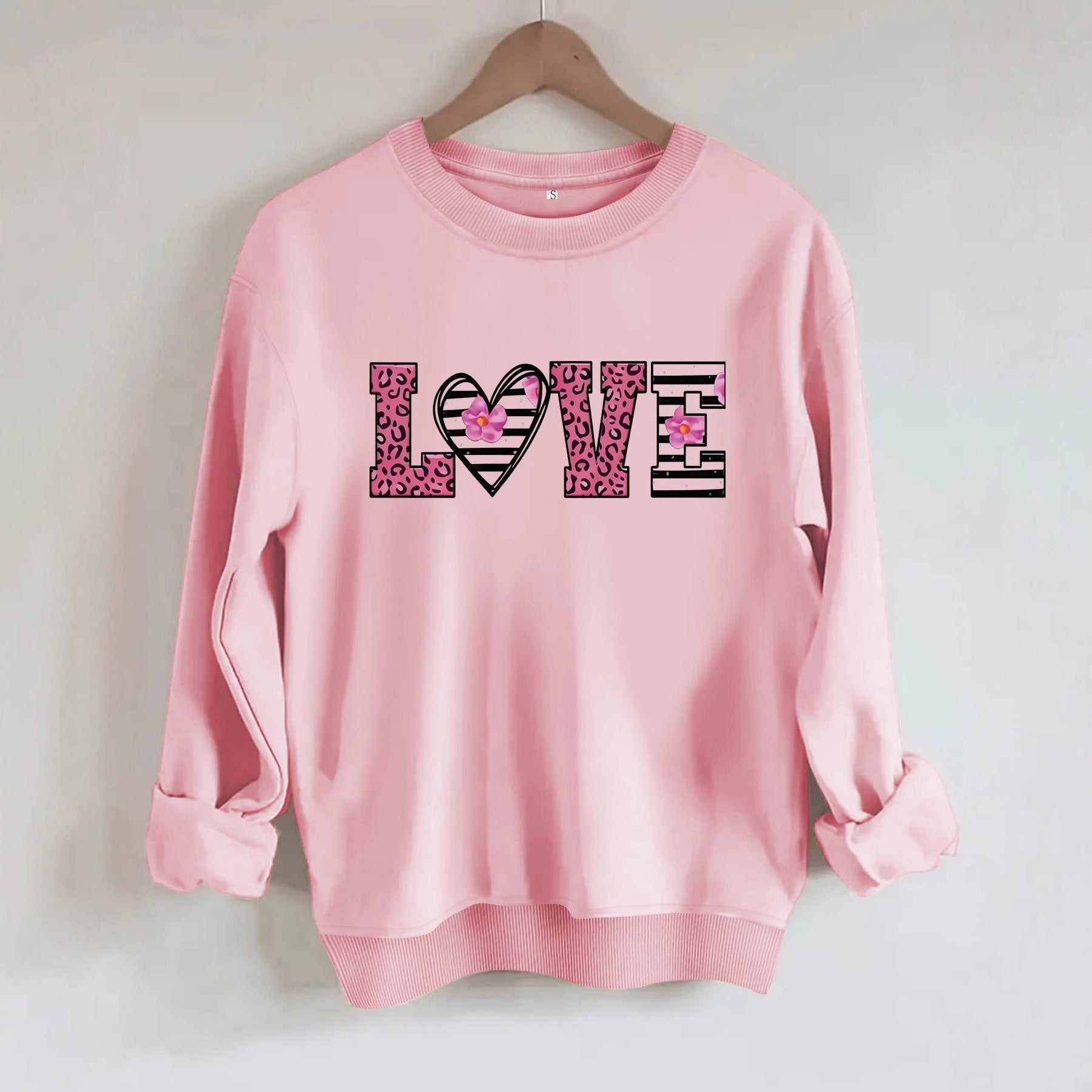 Damen Sweatshirt Leopardenherz-Design Komfortschnitt Grau - Eveloria