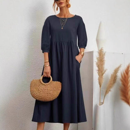 Eveloria Damen Midi-Kleid Ballonärmel mit Taschen