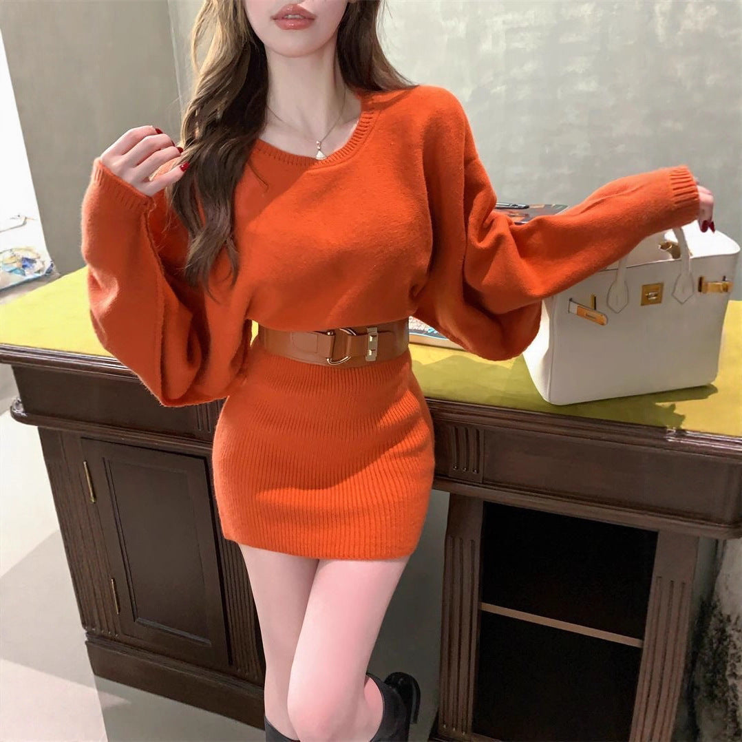 Damen Strickkleid Weiches Material Breite Ärmel Eveloria