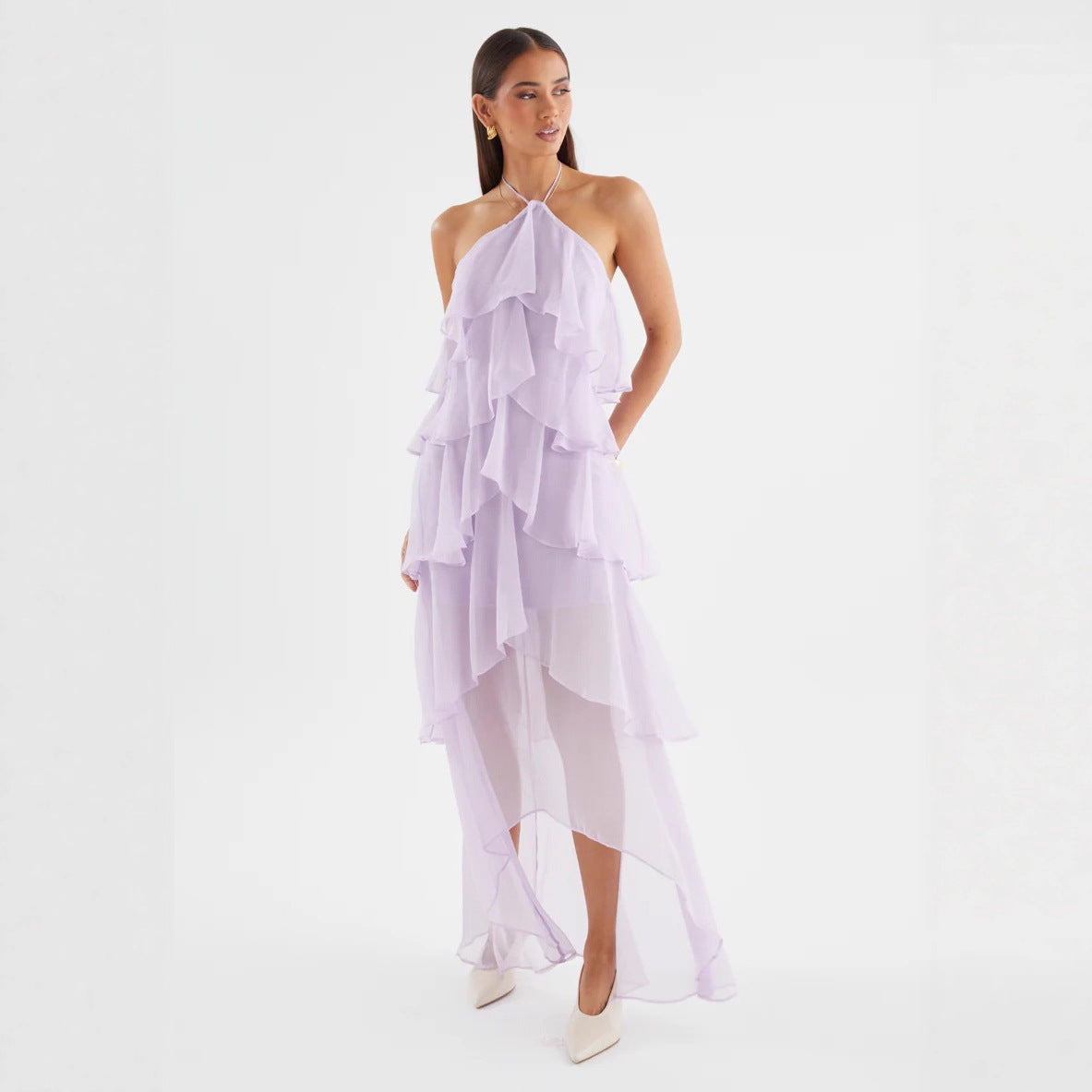 Damen Maxikleid Luftig Fließend Halterneck Eveloria