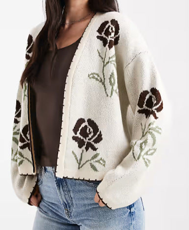 Damen Strickjacke Florales Design Elegantes Design Eveloria