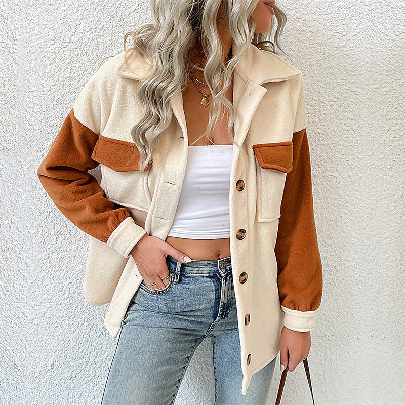 Damen Overshirt mit Taschen Farbkontrast Damenleichtblau