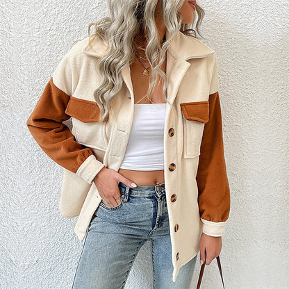Damen Overshirt mit Taschen Farbkontrast Damenleichtblau