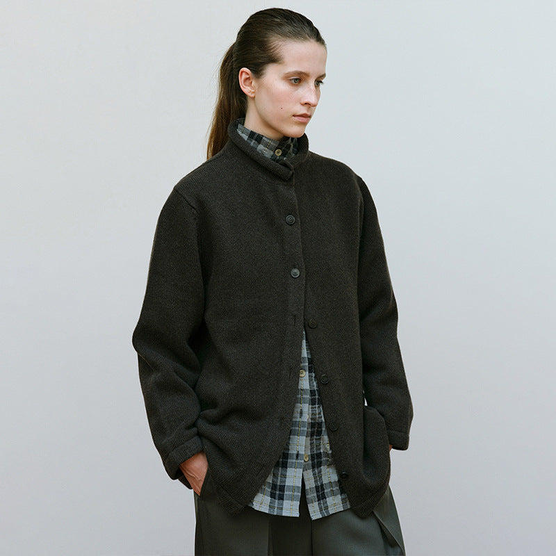 Damen Wolljacke Stehkragen Wärmend Anthrazit Eveloria