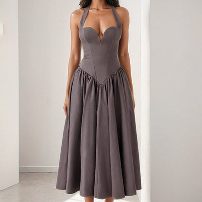 Damen Midi-Kleid Herzförmiger Ausschnitt Voluminöser Rock Eveloria