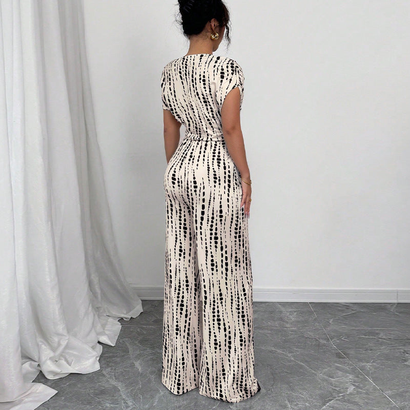 Damen Jumpsuit Asymmetrischer Ausschnitt Florale Rüschen