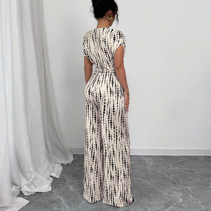 Damen Jumpsuit Asymmetrischer Ausschnitt Florale Rüschen