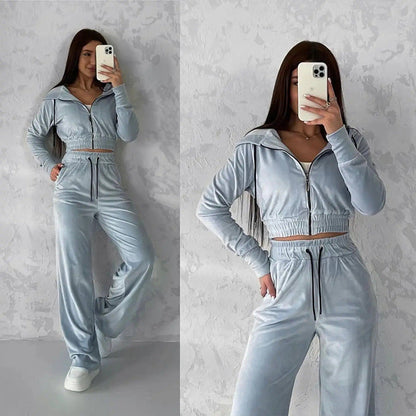 Damen Velours Hoodie Jogginghose Set Eveloria