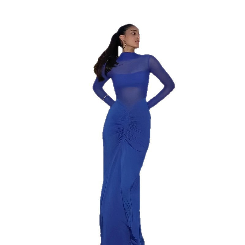 Damen Maxikleid Transparente Ärmel Raffinierte Drapierung Eveloria