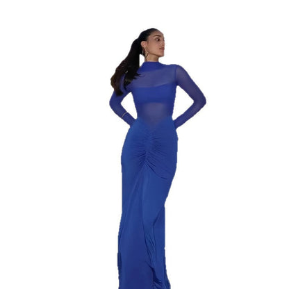 Damen Maxikleid Transparente Ärmel Raffinierte Drapierung Eveloria