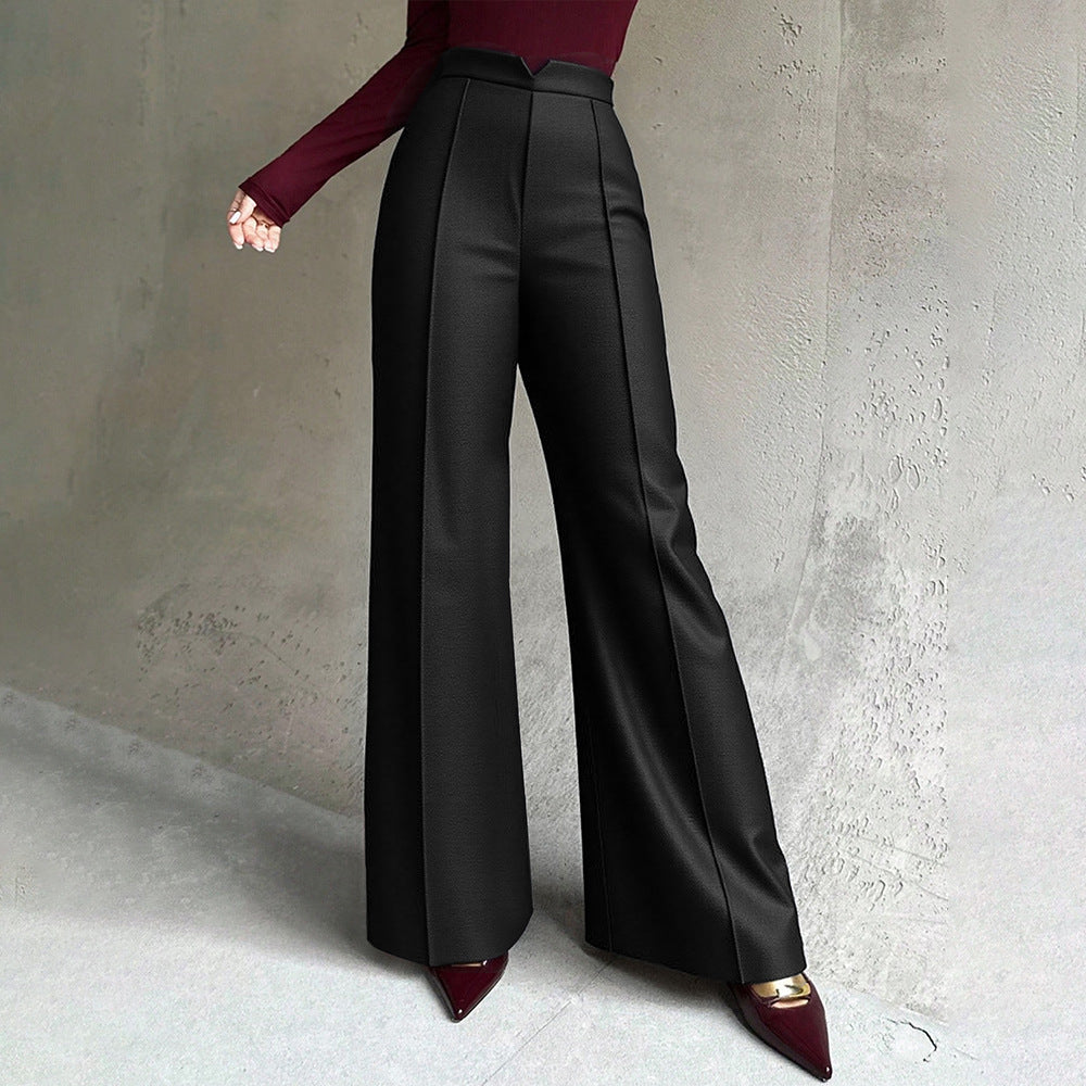 Damen Palazzo-Hose Hochtaillierte Faltenhose Schwarz Eveloria - Eveloria
