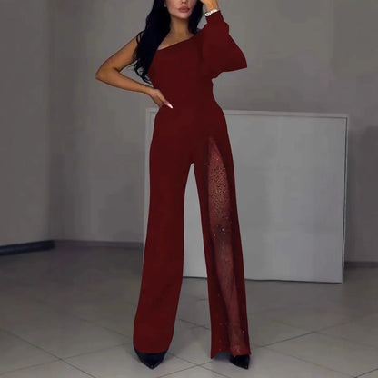 Damen Jumpsuit Elegant Transparenz-Details
