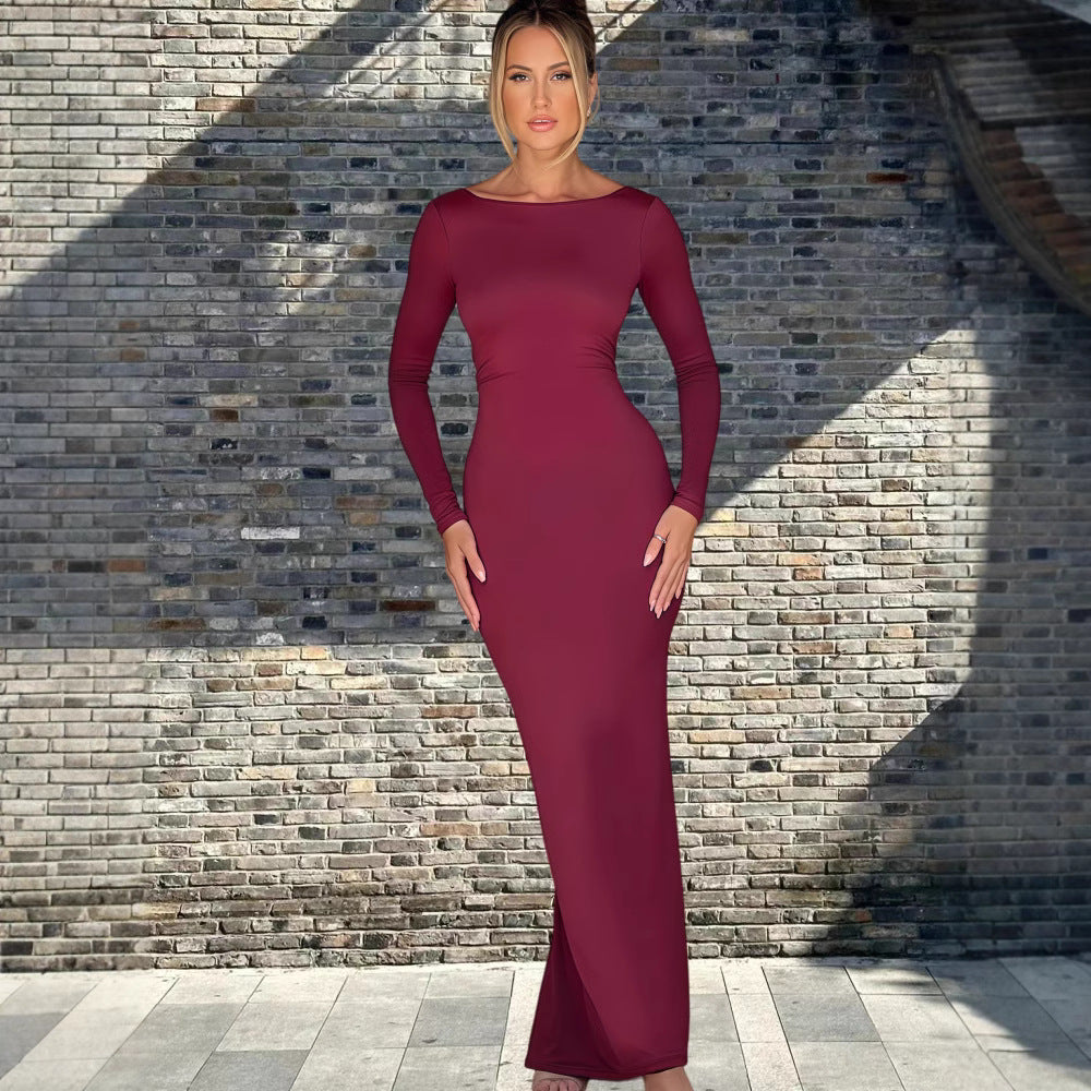 Damen Maxikleid Langarm Elegantem Ausschnitt Eveloria