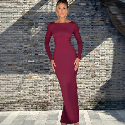 Damen Maxikleid Langarm Elegantem Ausschnitt Eveloria