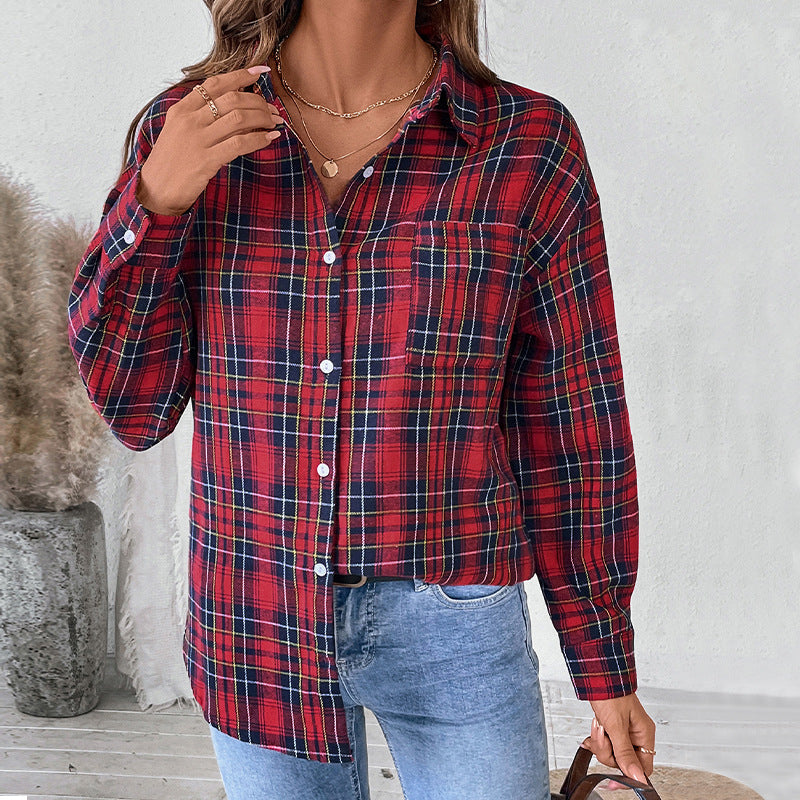 Damen Bluse Lässiger Schnitt Karo Eveloria