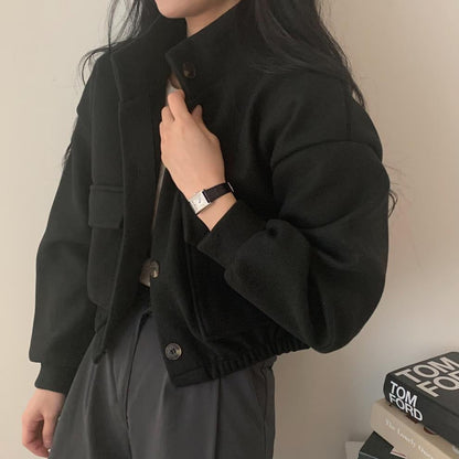 Damen Wolljacke Oversized Lässige Taschen Braun