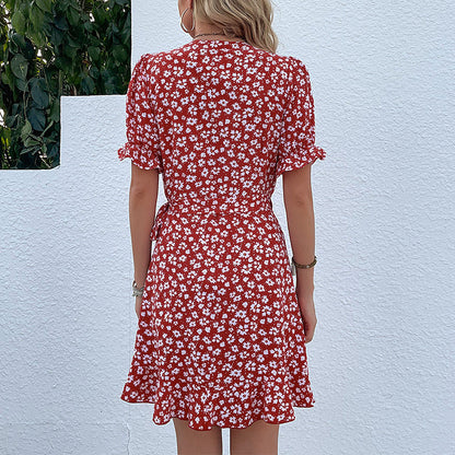 Damen Wickelkleid Fließender Rock Blumenmuster Eveloria