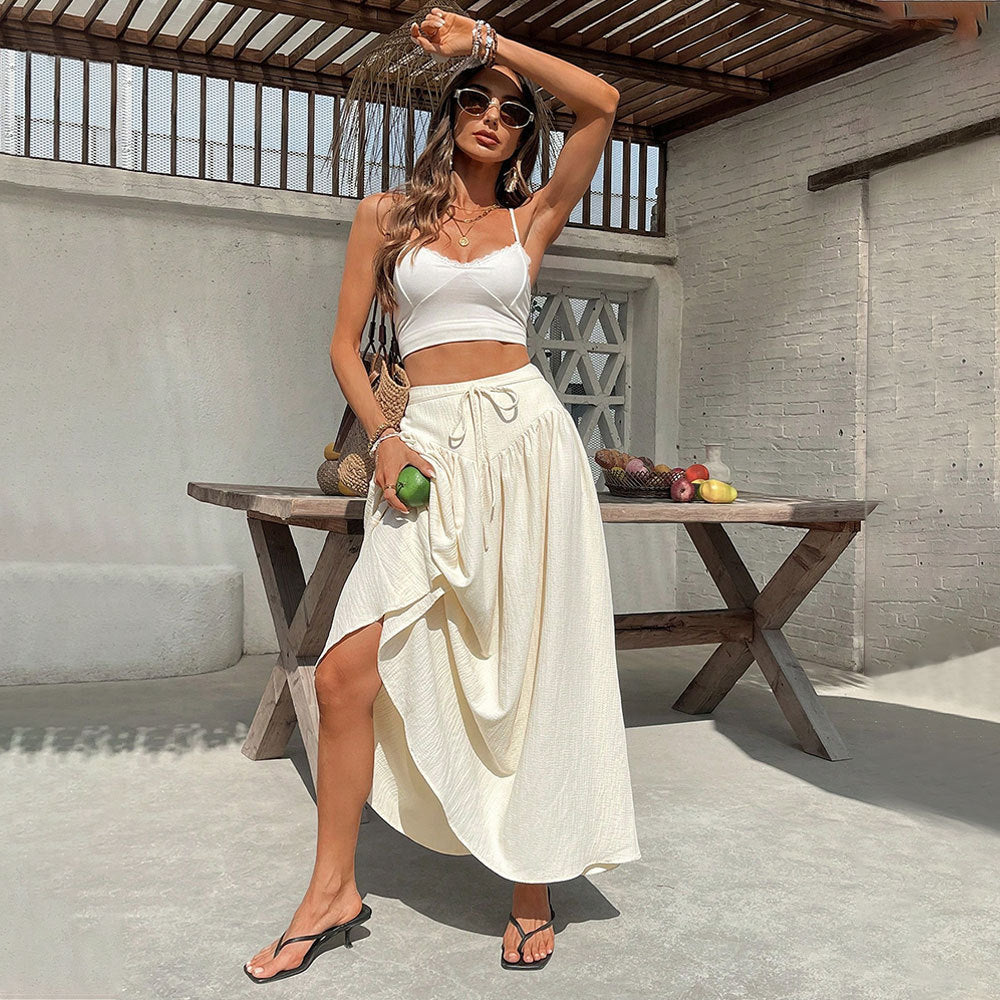 Damen Maxi-Rock Verstellbarer Taillenzug Elegantes Design