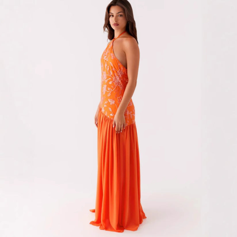 Damen Maxikleid Floraler Print Schwingender Rock Eveloria