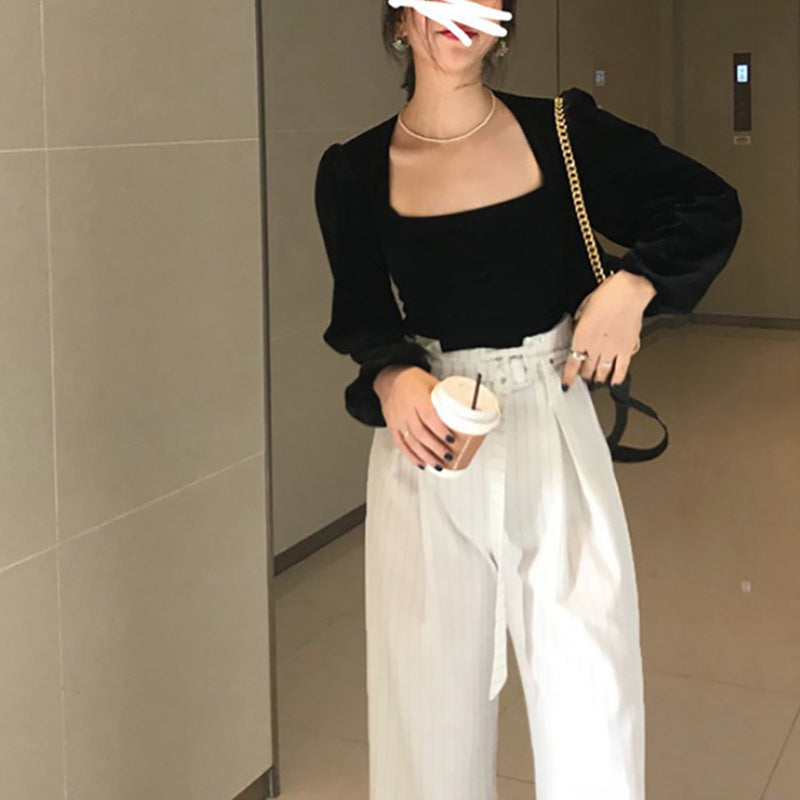 Damen Oberteil Quadratausschnitt Puffärmel Elegantes Design