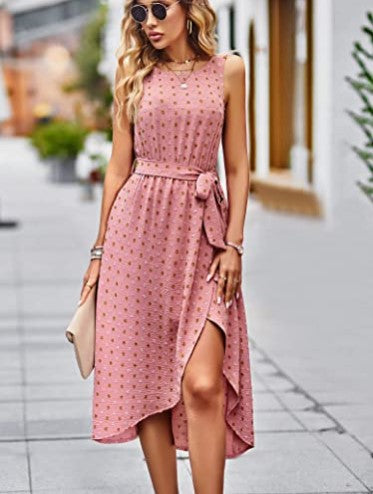 Damen Wickelkleid Glänzende Punkte Taillengürtel Eveloria