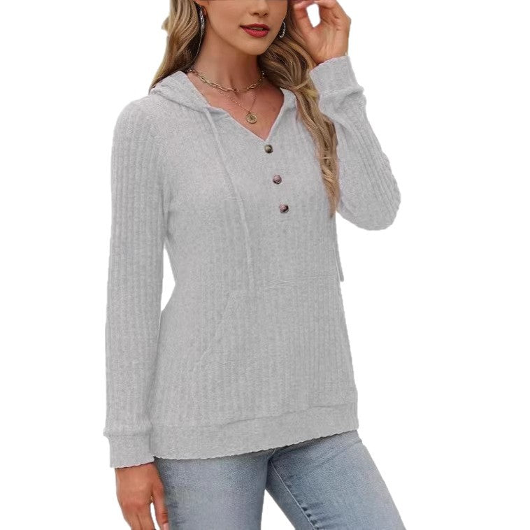 Damen Kapuzenpullover Kuschelfleece Knöpfe Taschen Beige