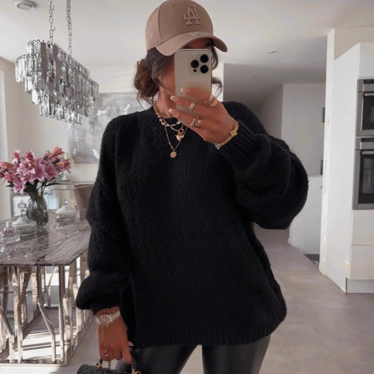 Damen Strickpullover Luftiger Look Voluminöse Ärmel Eveloria