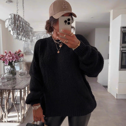 Damen Strickpullover Luftiger Look Voluminöse Ärmel Eveloria