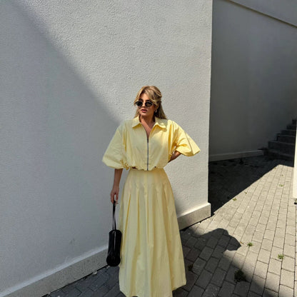 Damen Maxikleid Hochgeschlossen Weit