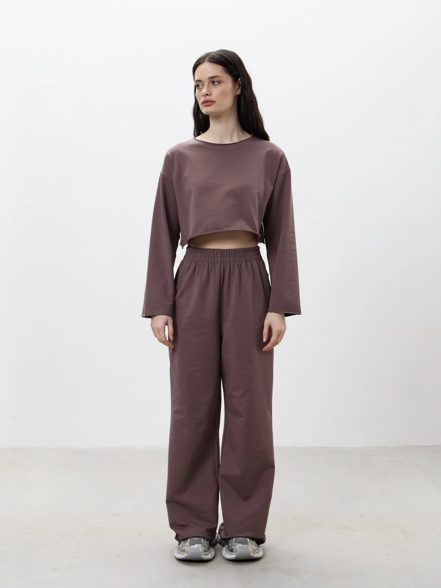 Damen Sweatshirt Set Komfortabel Cropped mit Jogginghose Grau