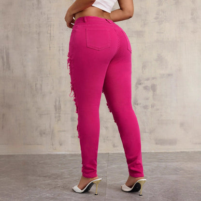 Damen Skinny Jeans Destroyed Hochbund Dunkelblau Eveloria