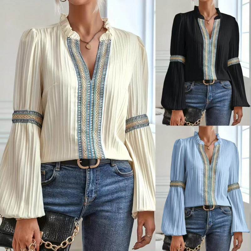 Damen Plisseebluse Rüschendetails Eveloria - Eveloria