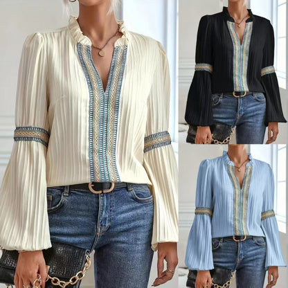 Damen Plisseebluse Rüschendetails Eveloria - Eveloria