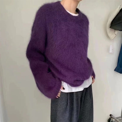 Damen Oversized Pullover Mohair-Wolle Flauschig Beige Eveloria