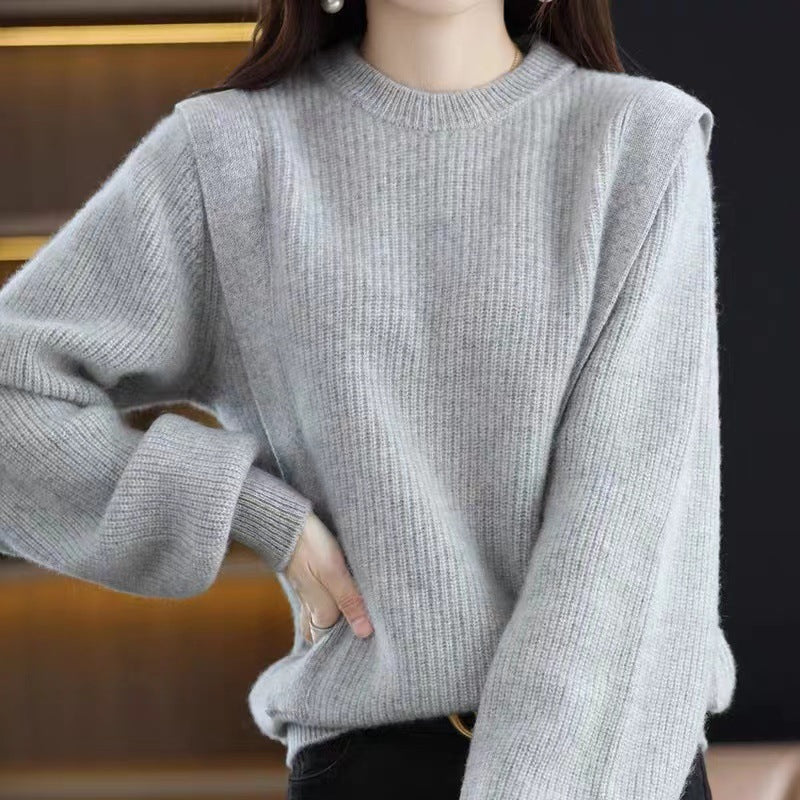 Damen Grobstrickpullover Rundhalsausschnitt Moderner Schnitt Eveloria