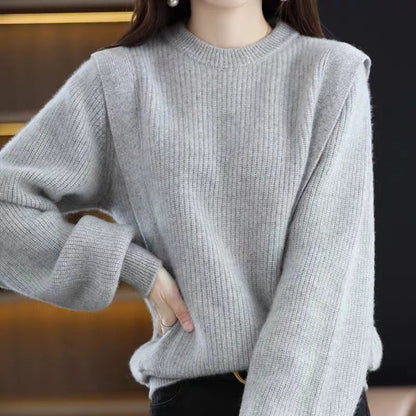 Damen Grobstrickpullover Rundhalsausschnitt Moderner Schnitt Eveloria