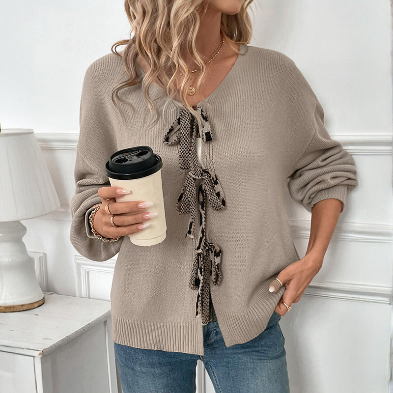 Damen Strickpullover Lässig mit Schleifen-Detail Anthrazit