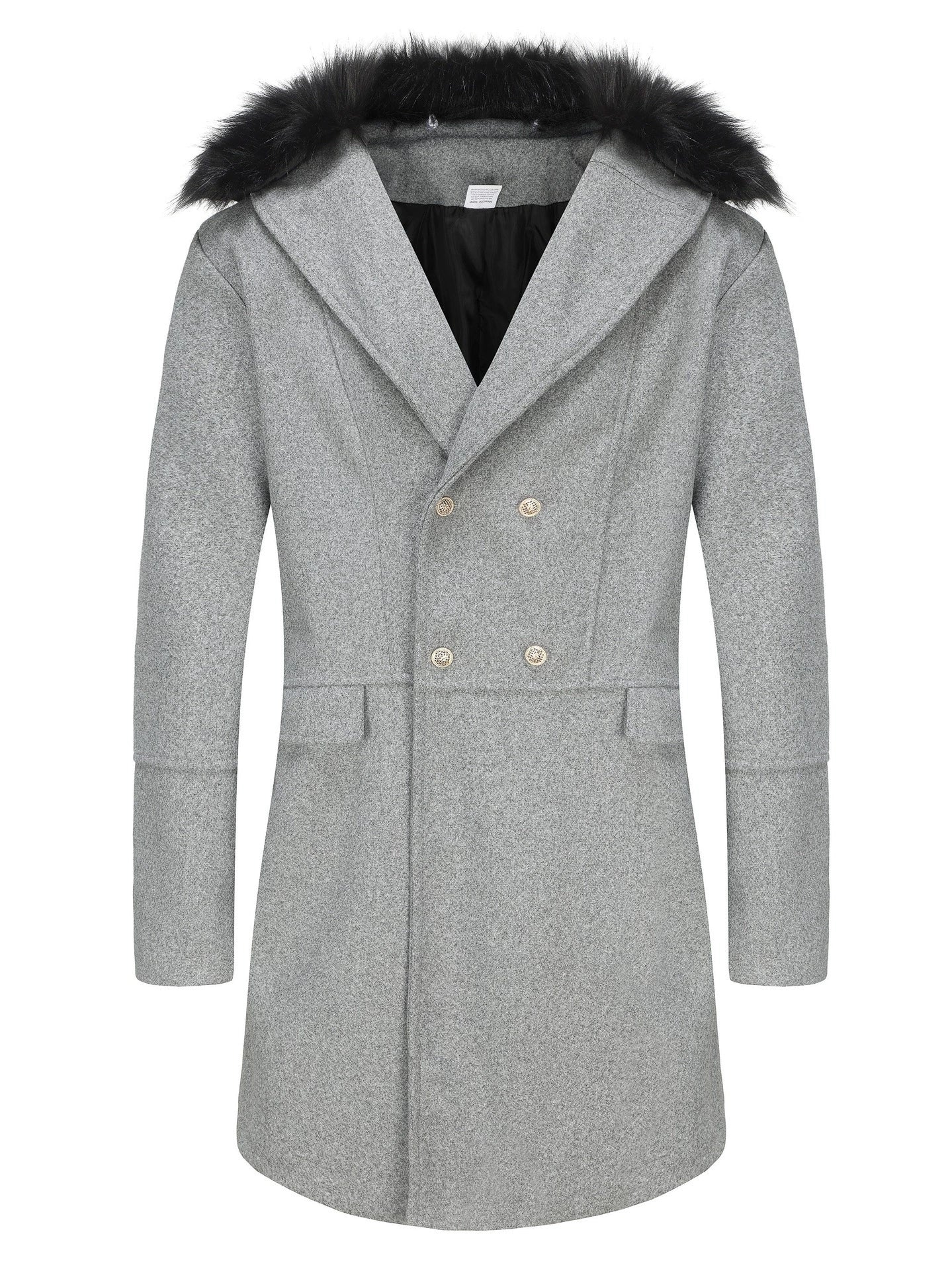 Jordan Herren Wollmantel Oversized Doppelreiher Fellkragen