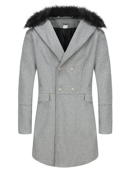 Jordan Herren Wollmantel Oversized Doppelreiher Fellkragen