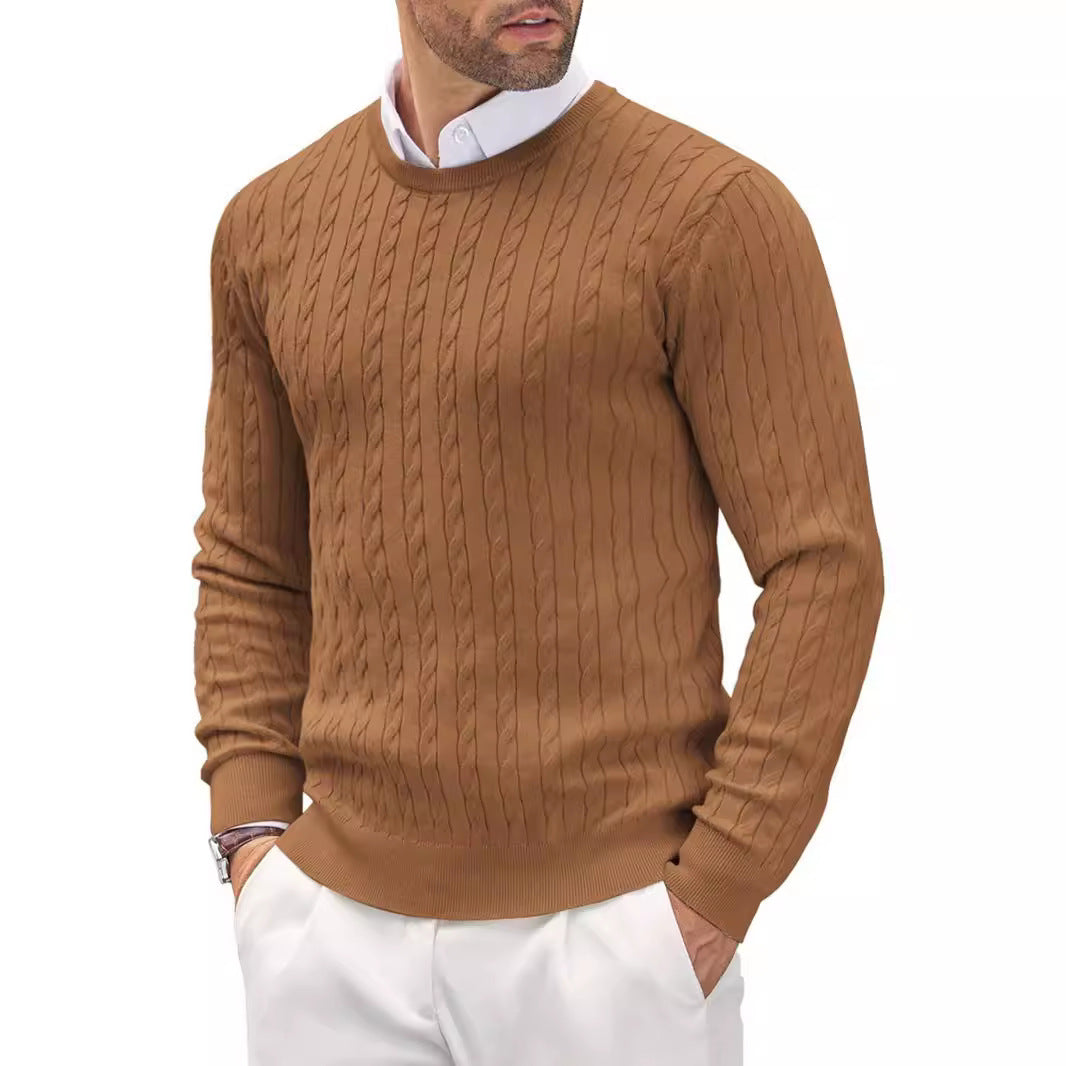 Herren Strickpullover Slim Fit Zopfstrick Komfortable Baumwolle Grau