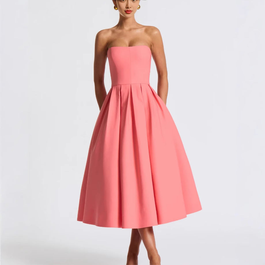 Damen Abendkleid A-Linie tiefes Dekolleté Plissee Eveloria