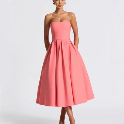 Damen Abendkleid A-Linie tiefes Dekolleté Plissee Eveloria