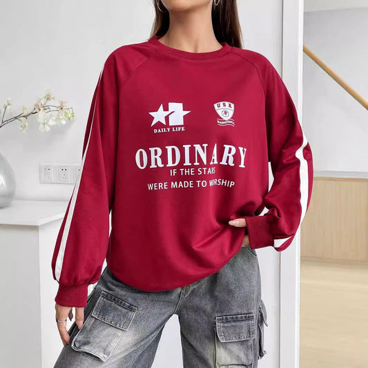 Damen Sweatshirt mit Grafiken Voluminöse Ärmel Beige - Eveloria