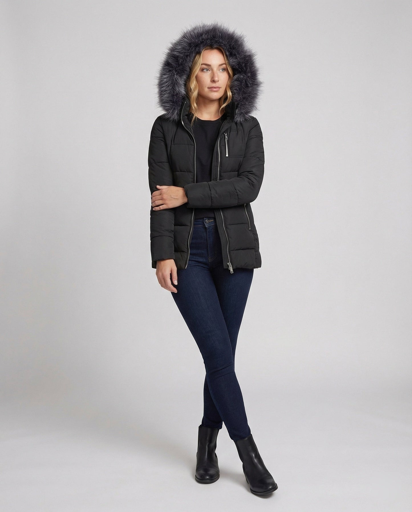 Damen Daunenjacke Fellkragen