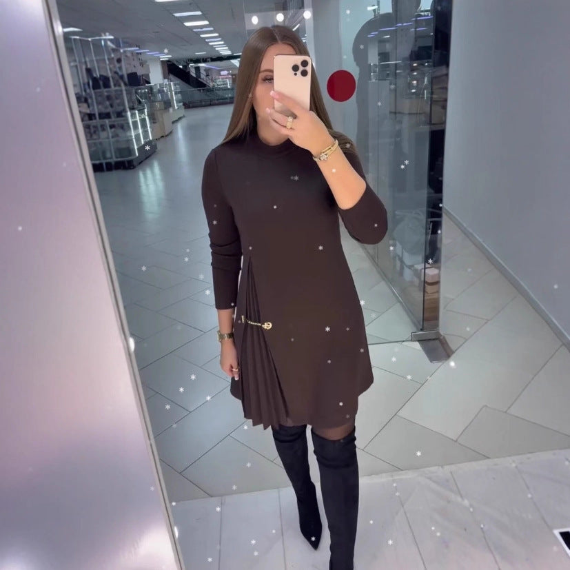 Damen Kleid Falten-Design Dekorativer Gurt